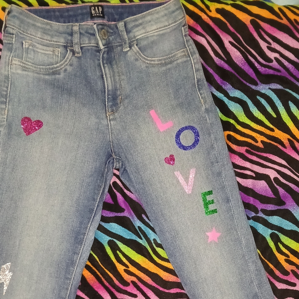GAP Blue Jeans with Rainbow Zebra Pattern